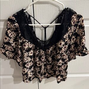 Forever 21 Black Floral Lace Blouse